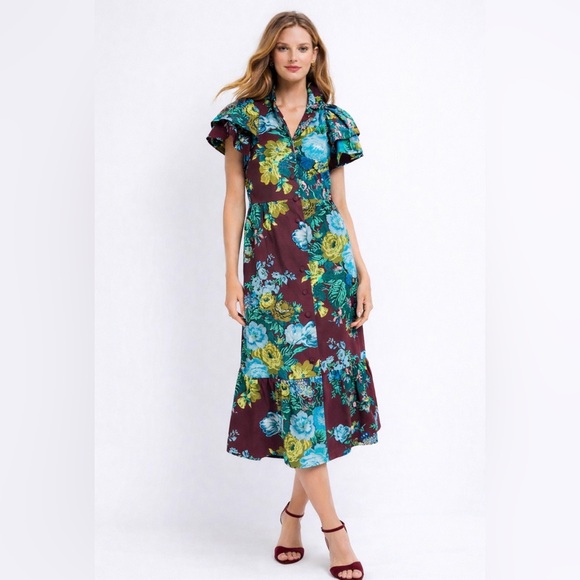 Tuckernuck Dresses & Skirts - Tuckernuck Dress Burgundy Floral Midi